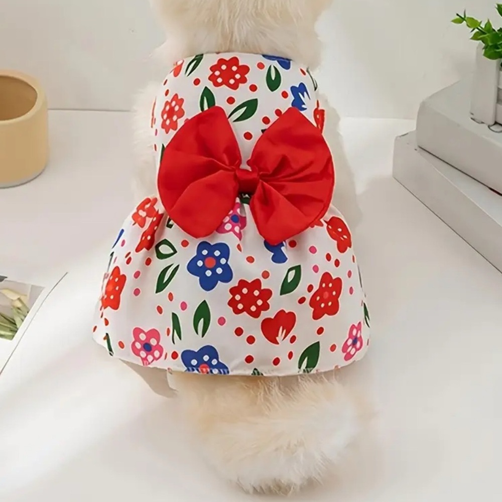 Floral Dog Dress with Red Bow XL